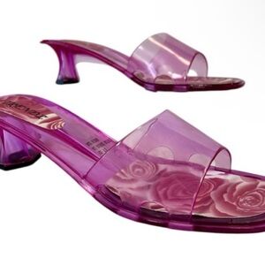 Transparent Pink Slide Sandals with Low Heel